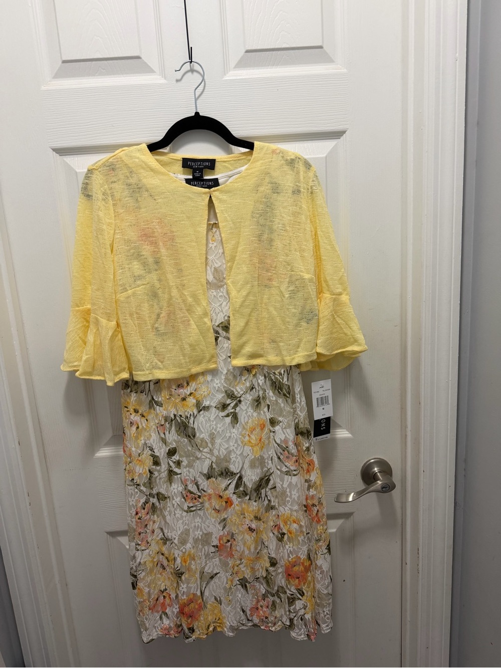 R&M Richards Yellow Floral Lace Midi Dress with Yellow Bolero Jacket